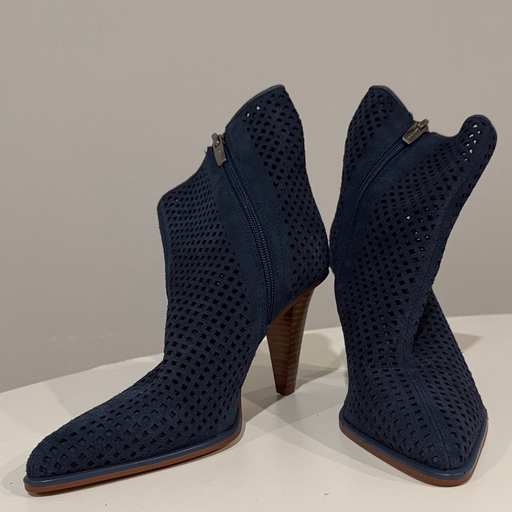 Vince Camuto Perforated Navy Heeled Boots